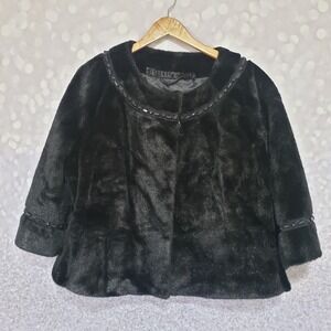 Terry Lewis Womens Med/Large Faux Fur Black Bolero Cropped Jacket Coat